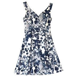 DKNY White Blue Polka Princess Dress Fit & Flare Pleated Knee Length Women 4 S